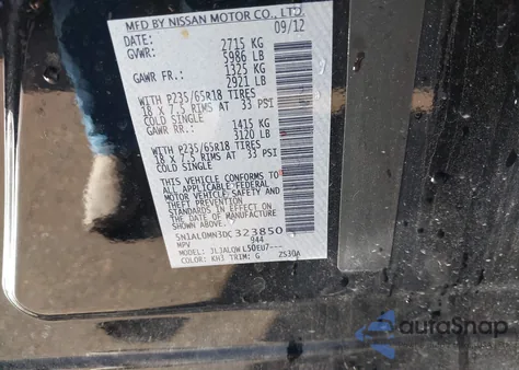 2013 Infiniti Jx35 from USA, damaged, VIN 5N1AL0MN3DC323850